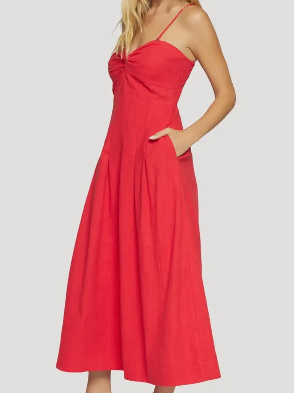 NWT Lost + Wander X Nordstrom Catania Maxi Dress Small, RED Linen Blend Pocket - Image 5