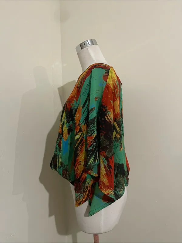 Madison Paige abstract Brushstroke Tunic Top in Green & Orange - Image 2