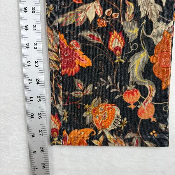 Soft Surroundings Floral Paisley Corduroy Pants Womens Black Orange‎ 2FT99 M - Image 5