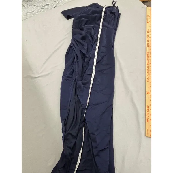 Lulus Navy Blue Satin One Shoulder High Low Ruched Formal Maxi Dress Small - Image 7