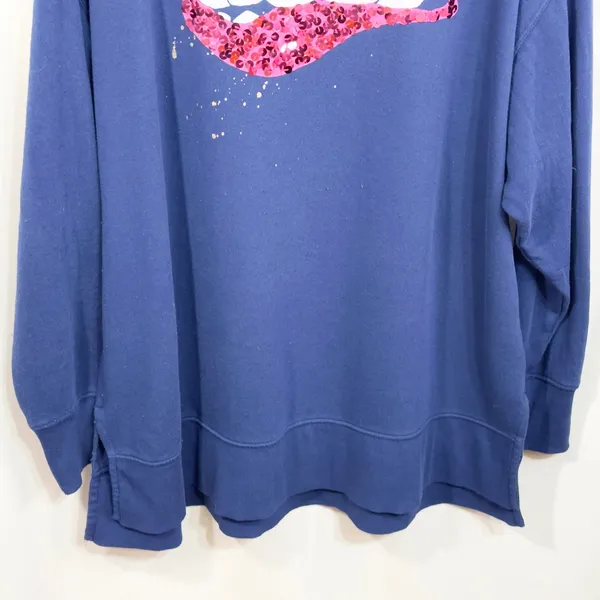 Cabana Crown & Ivy Large Sweatshirt Sequin Lips Pullover Crew Neck Blue‎ 850 - Image 7