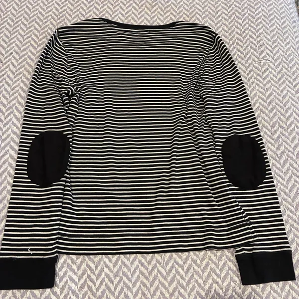Lauren Ralph Lauren Womens Knit Tee Top Black/White Striped Elbow Patch Large - Image 13