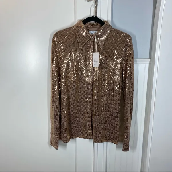 C/MEO Collective After Dark Sequin Blouse‎ Shirt Rose Gold NWT Size Medium 6 - Image 2