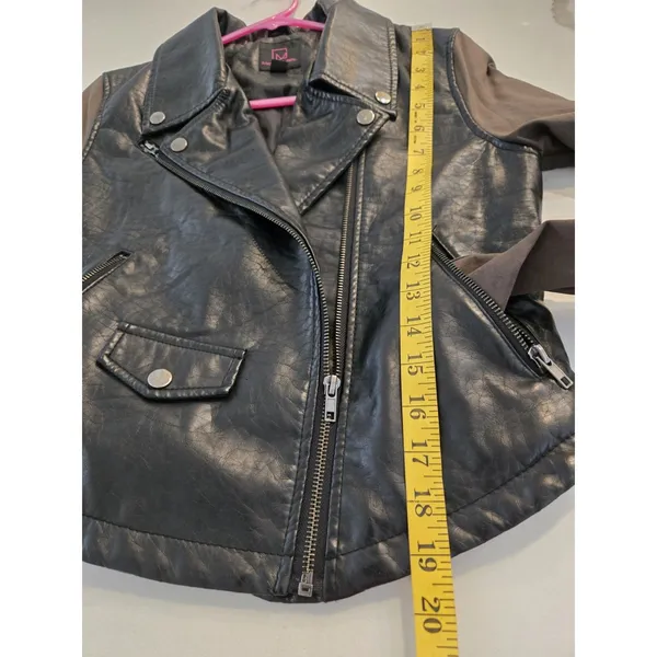 Loft Material Girl Moto Jacket Womens Small Brown Faux Leather Brown Sleeve Biker Zip - Image 7