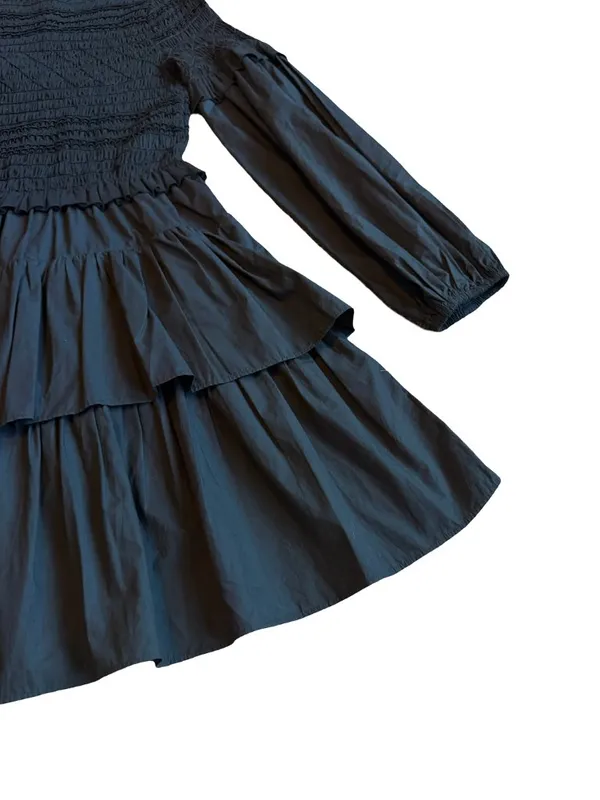 Ulla Johnson Black Smocked Tiered Ruffle Long Sleeve Nadia Dress Size 0 Women's - Image 6