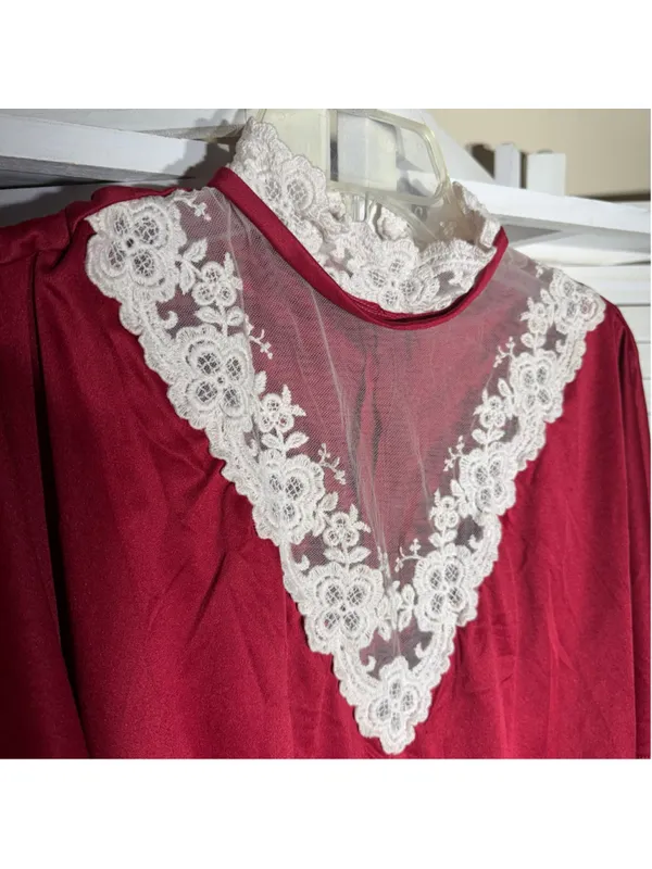 Vintage 70s maxi dress sheer lace neck flutter sleeves Greek Goddess Ren Fair L - Image 3