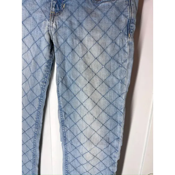 Hollister Diamond Quilted Rhinestone Jeans Size 3R Light Wash Indie Sleaze Y2K - Image 5