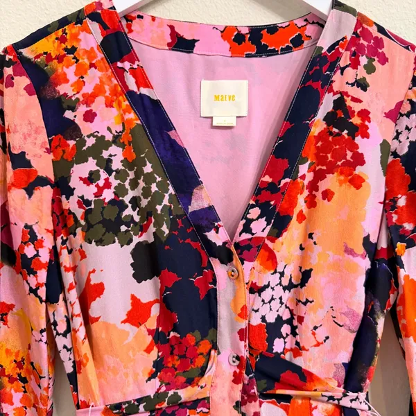 Anthropologie Maeve Printed Silk Wrap‎ Dress Floral Multicolor Women's 4 Spring - Image 8