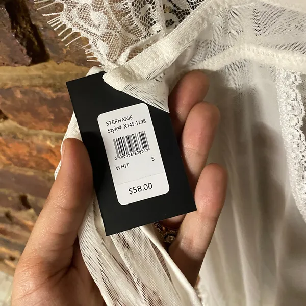 NWT Frederick's of Hollywood White Stephanie Lace Mesh Nightgown w/ Thong Small - Image 8