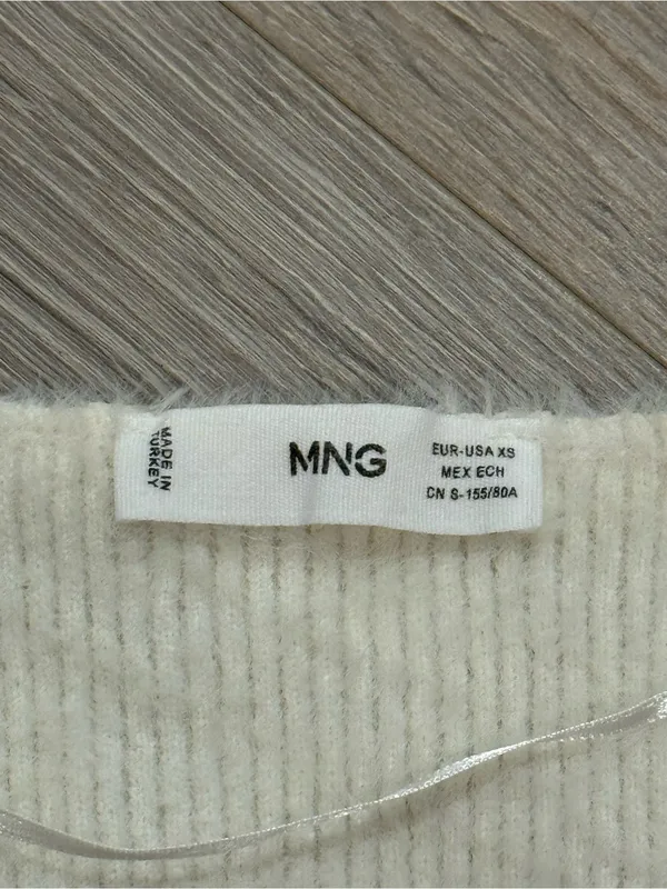 MNG Mango Cream Fuzzy Cropped Cardigan with Pearl Buttons Size XS - Image 3