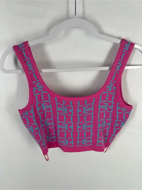IMMODEL Pink Blue Geometric Knit Y2K Crop Tank Top Size L - Image 6