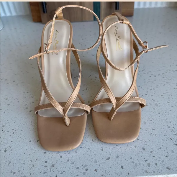 Anne Michelle Tan Thong Strappy Heels - Image 5
