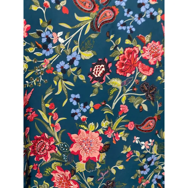 LOFT Floral V-Neck Teal Blouse Sz XS Office Casual preppy - Image 5