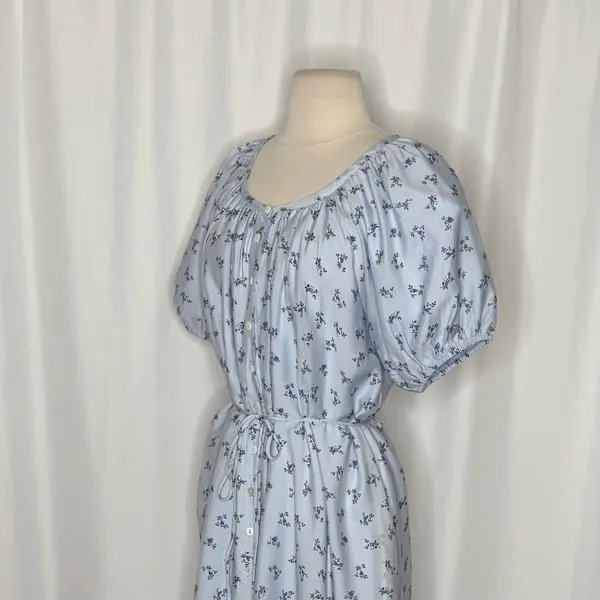 ROOLEE Wandering Free Blue Floral Dress Midi Tie Waist Buttons Raglan Small - Image 6