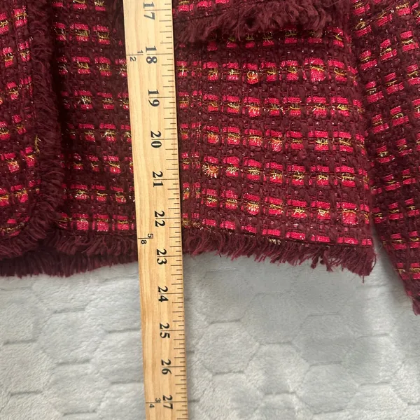 Tory Burch Tweed Boucle‎ Blazer Red Gold Metallic Designer Luxe Preppy Women 8 - Image 8