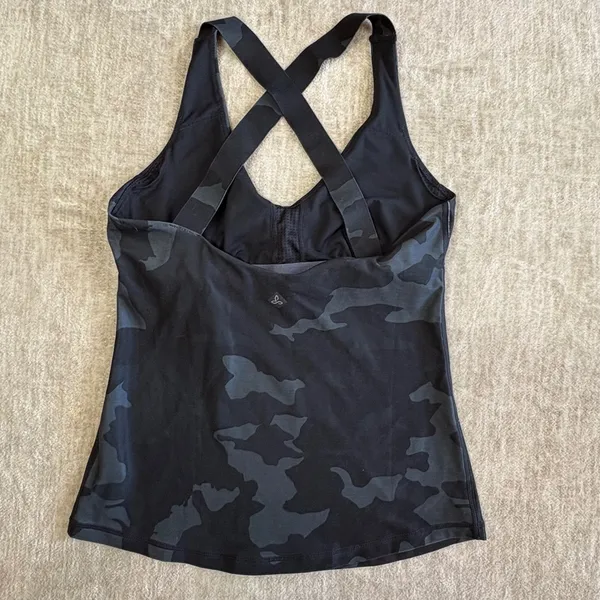 Prana Layna Tank Womens XS Crisscross Back Gray Camo‎ Yoga Gym Workout Gorpcore - Image 4