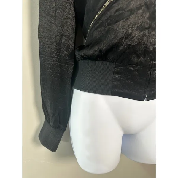 Spenser Jeremy Womens Black Crinkle Textured Full‎ Zip Bomber Jacket Medium - Image 2
