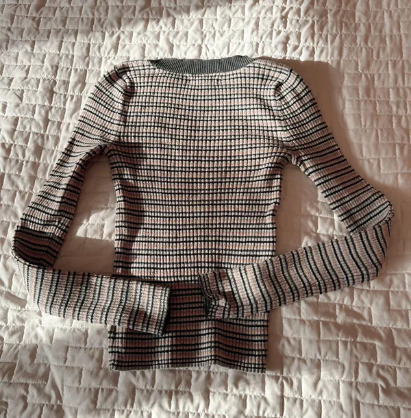 American Eagle Grey Striped Ribbed Slim Fitting Top Size XS - Image 2