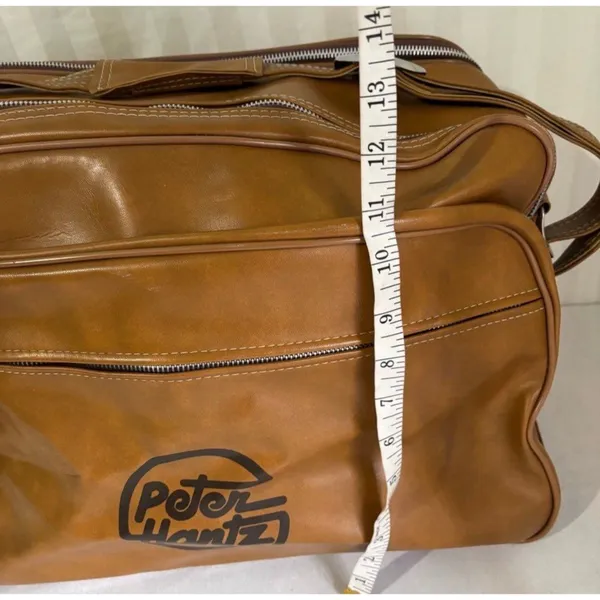 Vintage Peter Hantz Caramel Brown Faux Leather Travel Bag Shoulder Duffle - Image 6