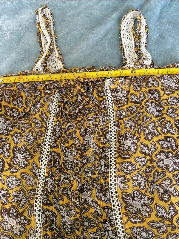 Anthropologie Floral Lace Trim Tank Top Yellow Brown Size 2 - Image 8