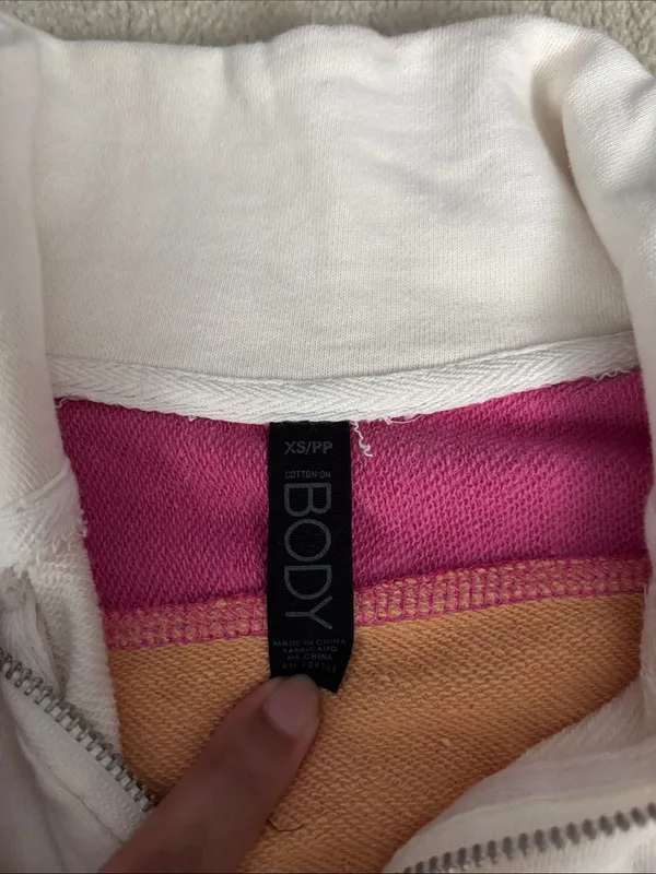 Cotton On Colorblock Half-Zip Sweater in White, Peach & Pink - Image 2