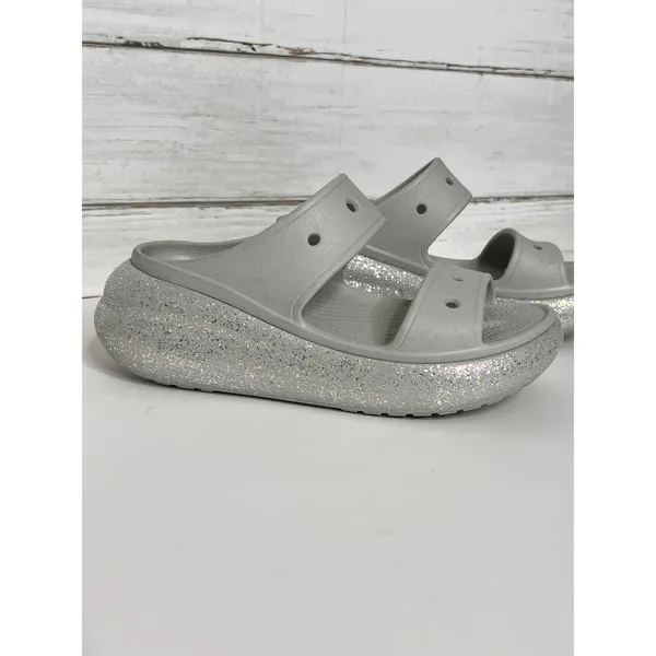 Crocs Classic Crush Glitter Platform Sandals Gray Women’s Size 9 Slip On Chunky - Image 11