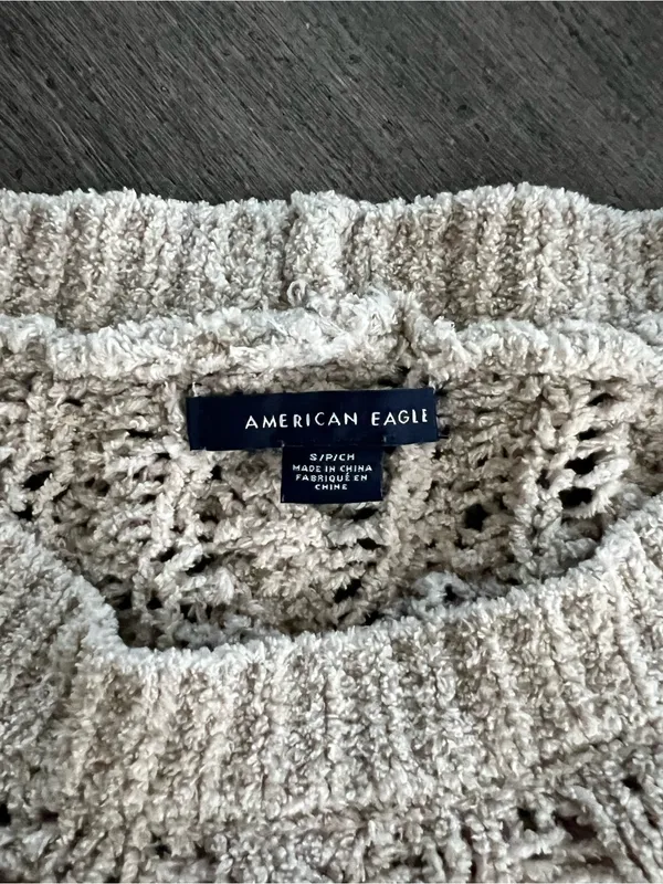 American Eagle Outfitters Open-Knit Cream Crewneck Sweater - Image 5
