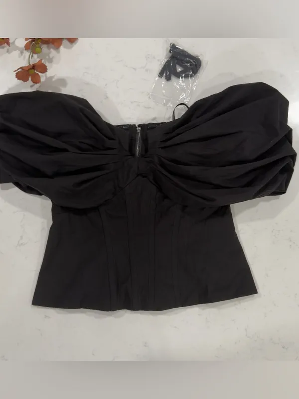White house black market bustier Off-Shoulder Black Corset-Style Blouse - Image 5