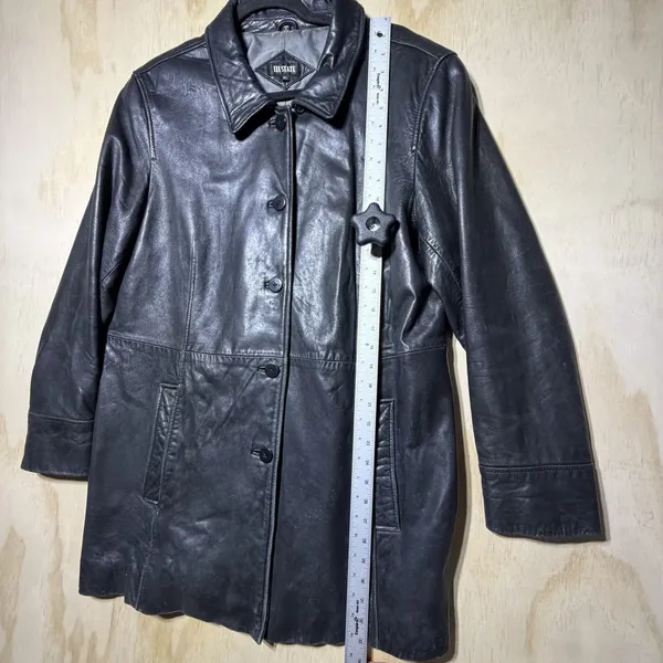 III State Leather Jacket Womens XL Black Button Coat Mid Length Classic‎ - Image 5
