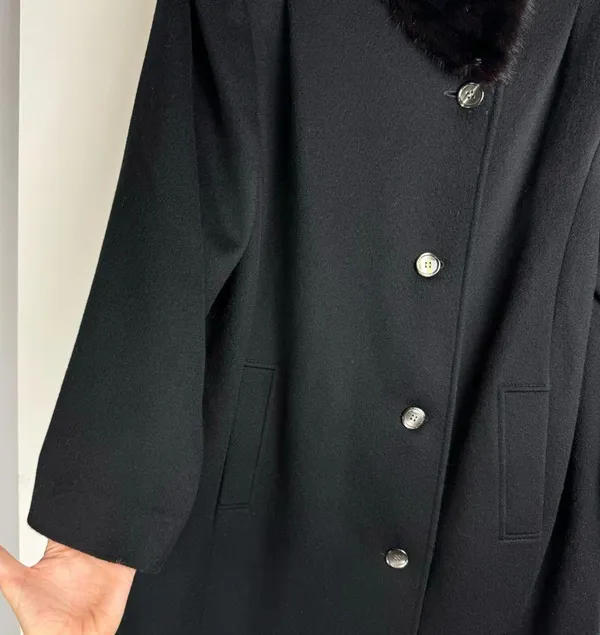 Vtg ALORNA 100% Wool Long Fur Collar Jacket Overcoat - Image 6