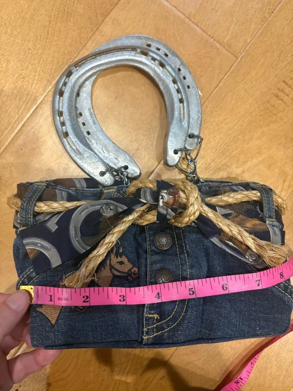 Handmade denim horseshoe bag western cowgirl horse unique blue novelty small - Image 6