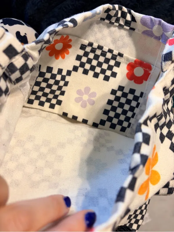 Checkerboard Floral Canvas Tote Bag in Multi-Color - Image 5