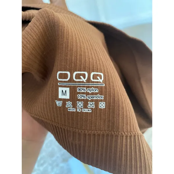 Oqq Ribbed Body-con Mini Dress Mock Neck Brown Long Sleeve Clean Girl Athleisure - Image 5