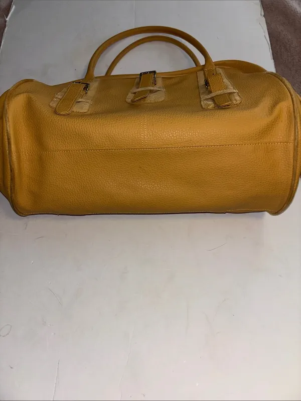 Estee Lauder Vintage Mustard Yellow Travel Bag Faux Leather..Overnight/Cosmetics - Image 6