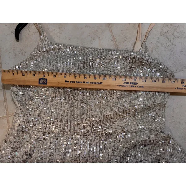 Morgan & Co Champagne Sequin Fit & Flare Party Dress Size 13 Homecoming Cocktail - Image 10