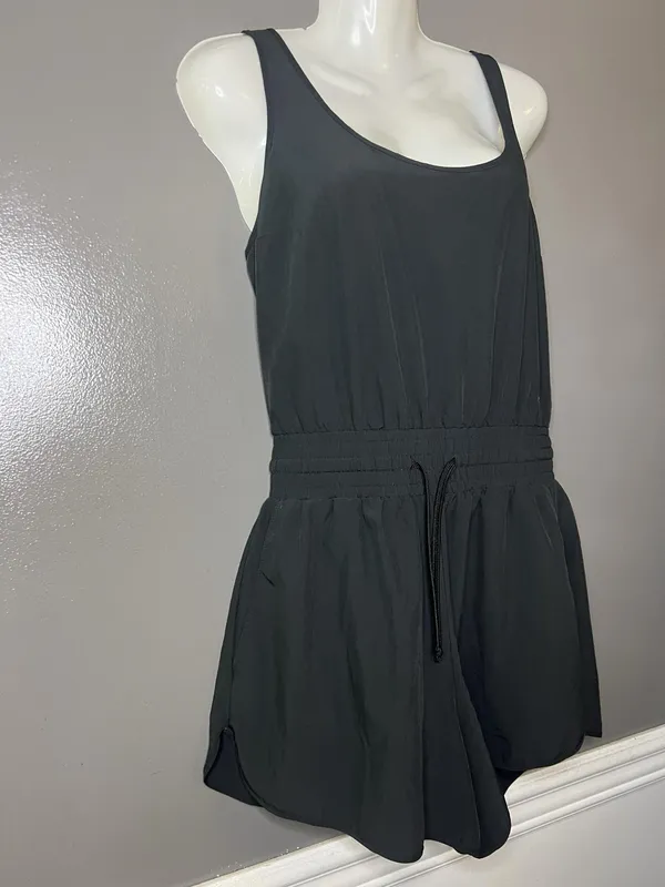 Abercrombie & Fitch Romper Womens Small Black Scoop Drawstring Waist Pockets - Image 3