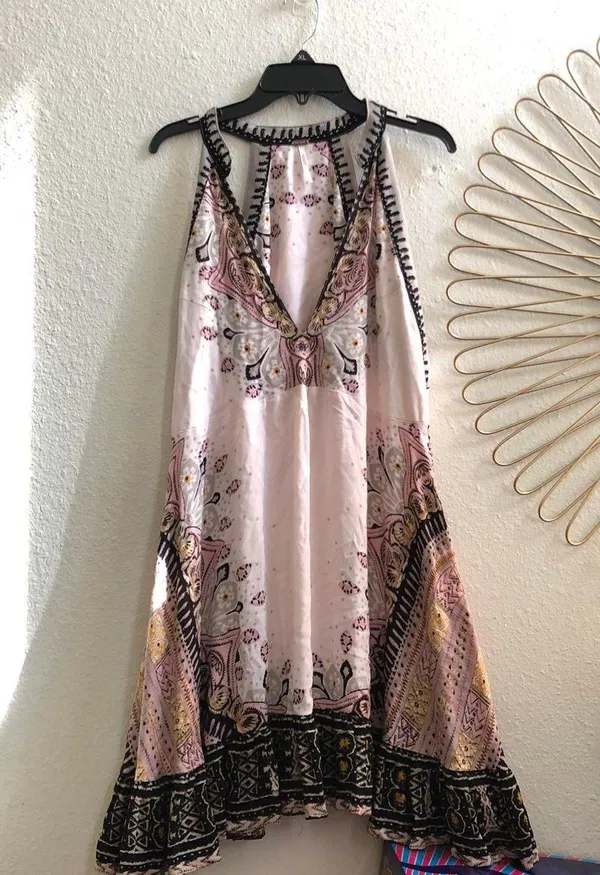Free People Steal the Sun Mini Dress Tunic Tank Top Sleeveless Blouse Shirt Paisley Pink Size S Measurement in pics - Image 4