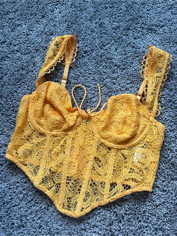 For Love & Lemgings For Love And Lemons Orange Lace Crop Bustier - Image 3