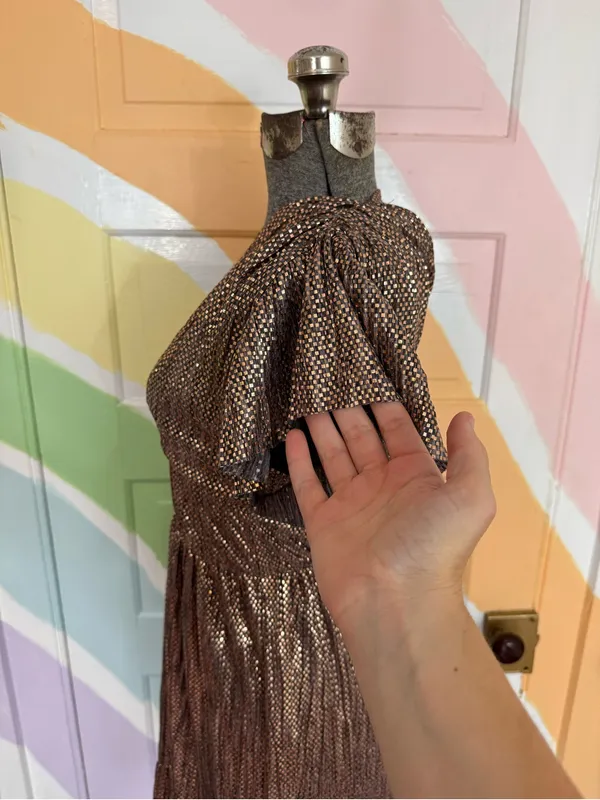Sabina Musayev Copper Bronze Metallic V-Neck Dress Party Dress Sz XS 🧡🍄 - Image 5