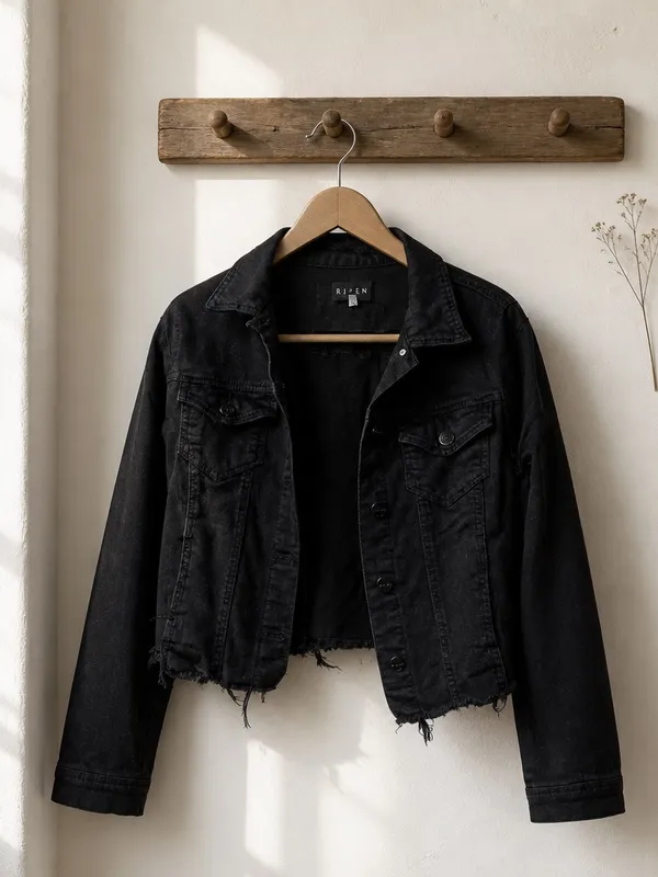Cropped Black Denim Jacket - Image 3