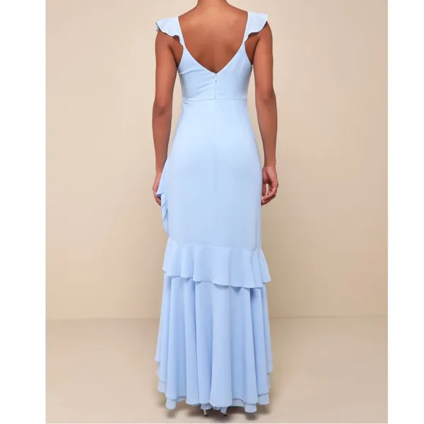 NEW Lulus Charming Event Light Blue Asymmetrical Ruffled Maxi Dress Medium - Image 2