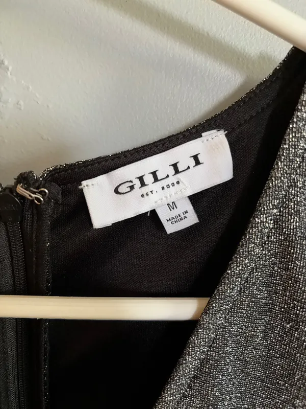 Gilli Asymmetrical Silver Sparkle Bodycon Dress Size M - Image 3