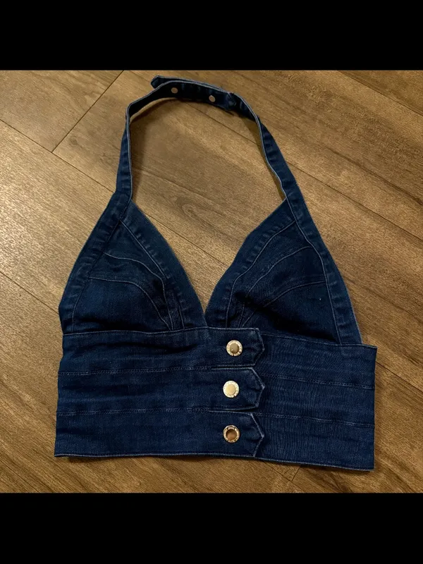Denim Halter Top Blue - Image 3