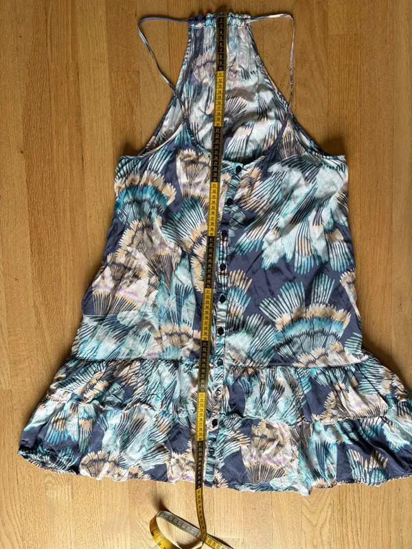 Free People Floral Halter Midi Dress in Teal, Navy, and Cream - Image 4