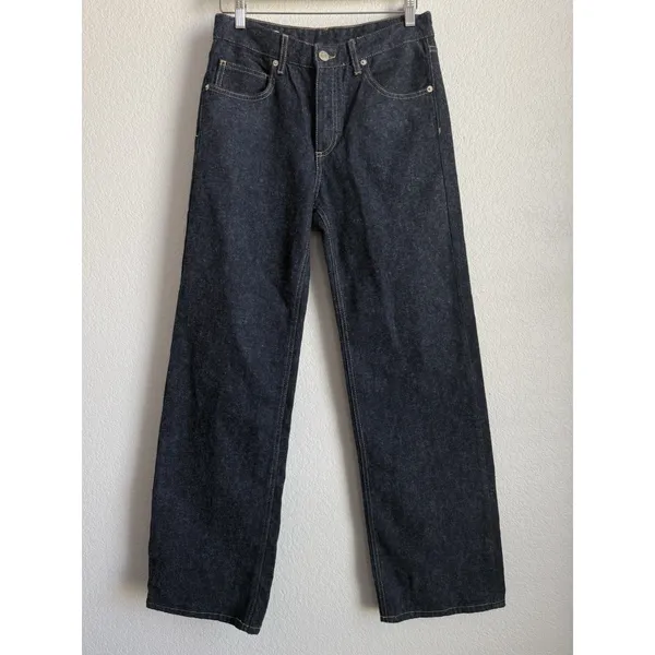 Zara Womens High Rise Wide Leg Rigid Denim Jeans Dark Raw Indigo Blue Size 2 - Image 5