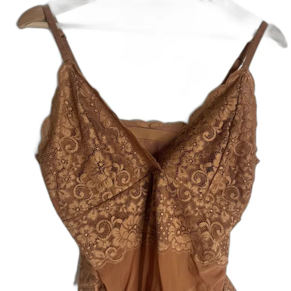 We Are Hah Bodysuit Womens XL Brown Lace Sheer Lingerie‎ Intimates Floral Mesh - Image 2