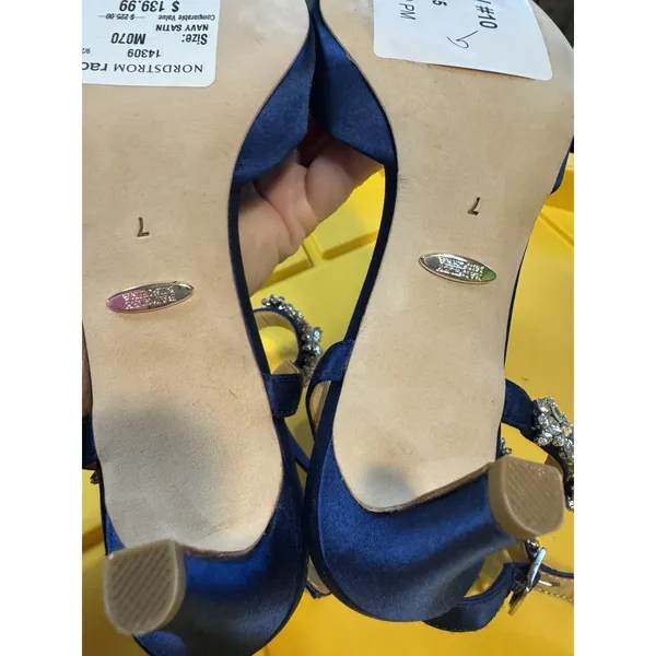 Jewel Badgley Mischka Robles Kitten Heel Evening Pumps Navy Satin Size 7 - Image 8