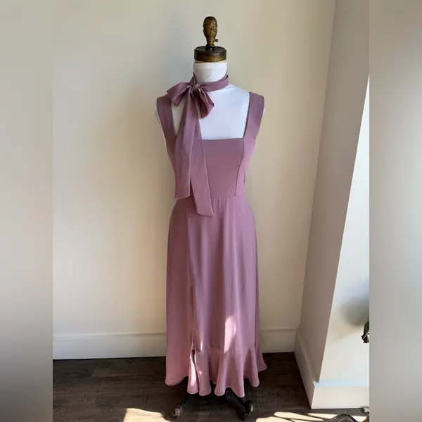 Show Me Your Mumu Women Claire Midi Dress Chiffon Antique Rose Side Slit Size XS - Image 8