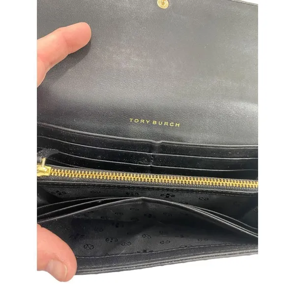 Tory Burch Marion Embossed black leather long envelope wallet - Image 7