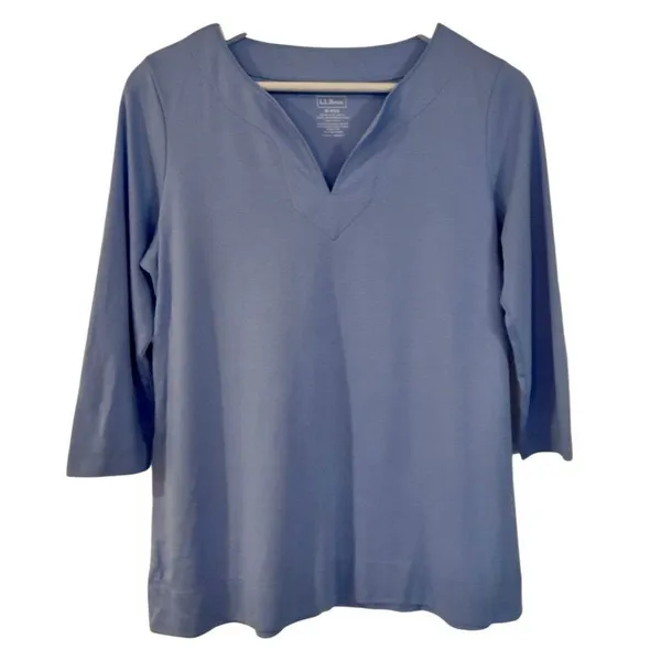 L.L. Bean supima cotton blue notch neck top size M - Image 2